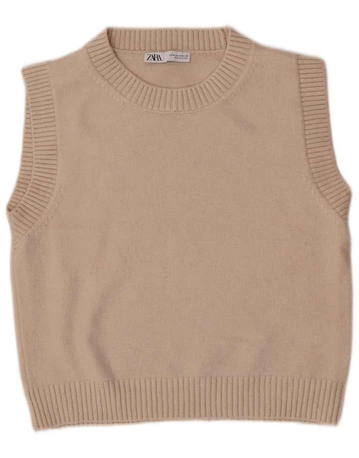 Zara Γυναικείο Crop Vest Tank Top UK 12 Medium Beige Polyester