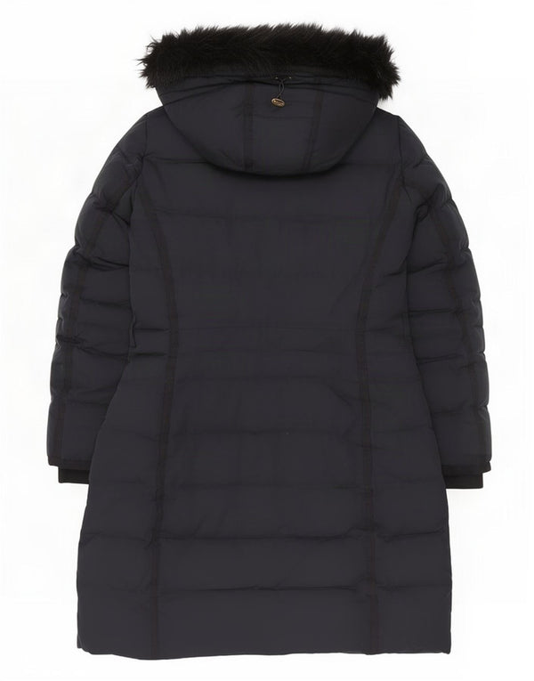 Zara Γυναικείο παλτό με κουκούλα UK 16 Large Navy Blue Polyester