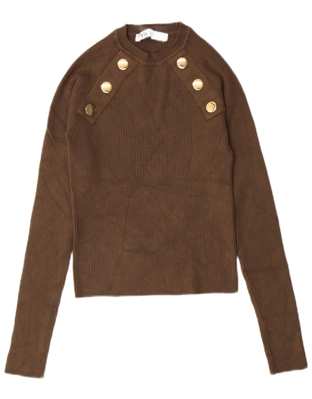 Γυναικείο πουλόβερ ZARA Crop Crop Neck Jumper UK 8 Small Khaki