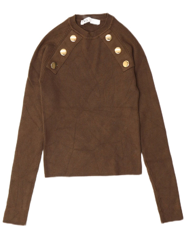 Γυναικείο πουλόβερ ZARA Crop Crop Neck Jumper UK 8 Small Khaki