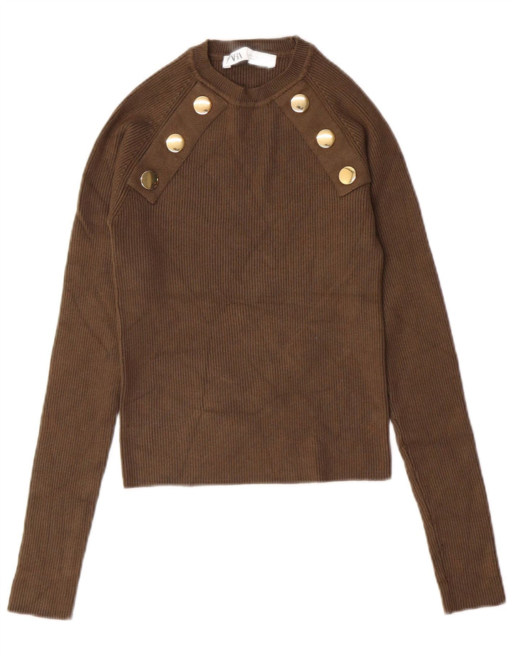 Γυναικείο πουλόβερ ZARA Crop Crop Neck Jumper UK 8 Small Khaki