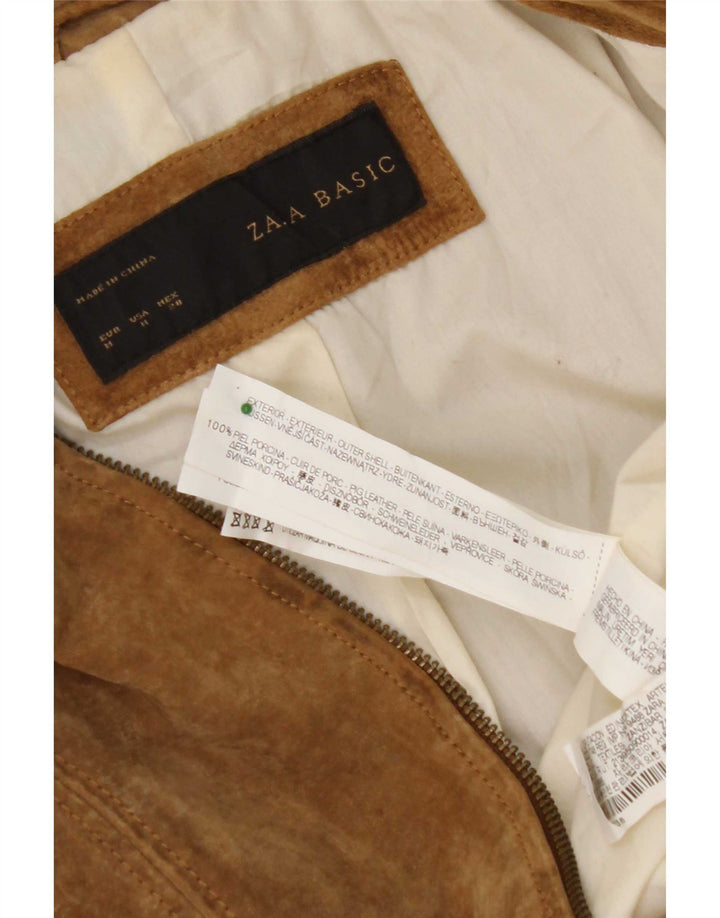 Zara Γυναικείο Σουέντ Μπουφάν UK 12 Medium Beige Leather