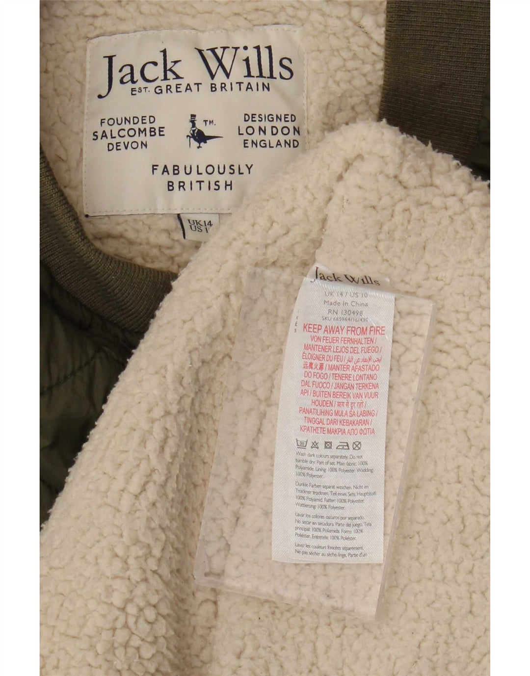 Jack Wills Womens Sherpa Quilted Jacket UK 14 Large Green Polyamide