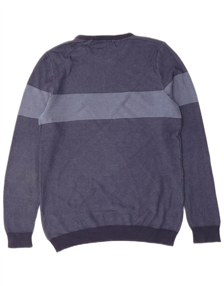 MARKS & SPENCER Mens Crew Neck Jumper Sweater Small Navy Blue Striped