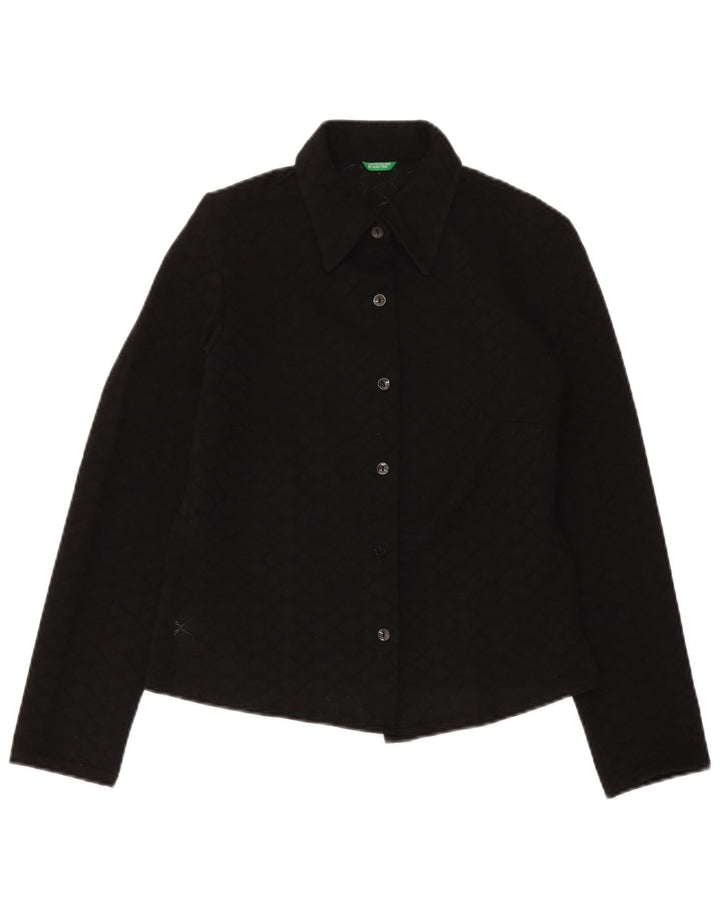 BENETTON Γυναικείο πουκάμισο Crop Μπλούζα IT 46 Large Μαύρο Πολυεστέρα
