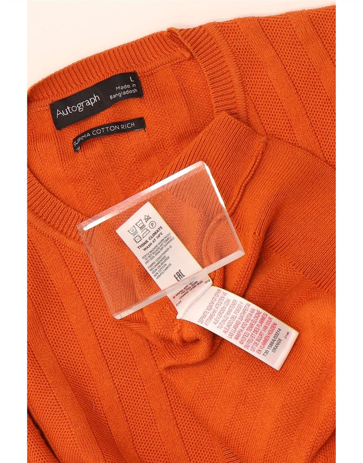 Marks & Spencer Ανδρικό αυτόγραφο πουλόβερ πουλόβερ με λαιμόκοψη μεγάλο πορτοκαλί βαμβακερό