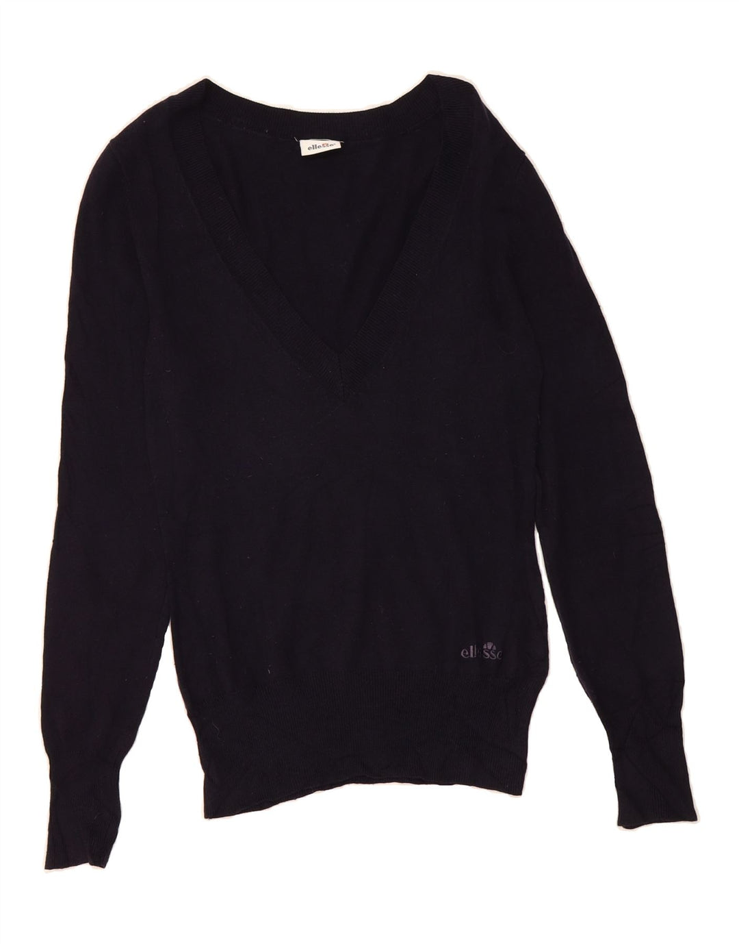 ELLESSE Womens V-Neck Jumper Sweater UK 12 Medium Navy Blue Modal Vintage Ellesse and Second-Hand Ellesse from Messina Hembry 