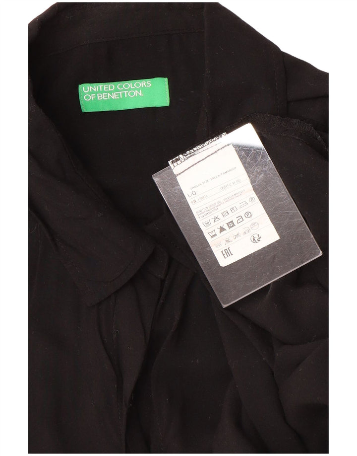 Benetton Γυναικείο πουκάμισο Oversized Μπλούζα UK 16 Large Black Viscose