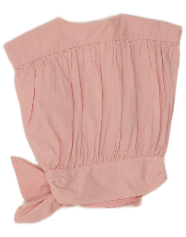 Zara Γυναικείο αμάνικο μπλουζάκι Crop UK 10 Small Pink Cotton