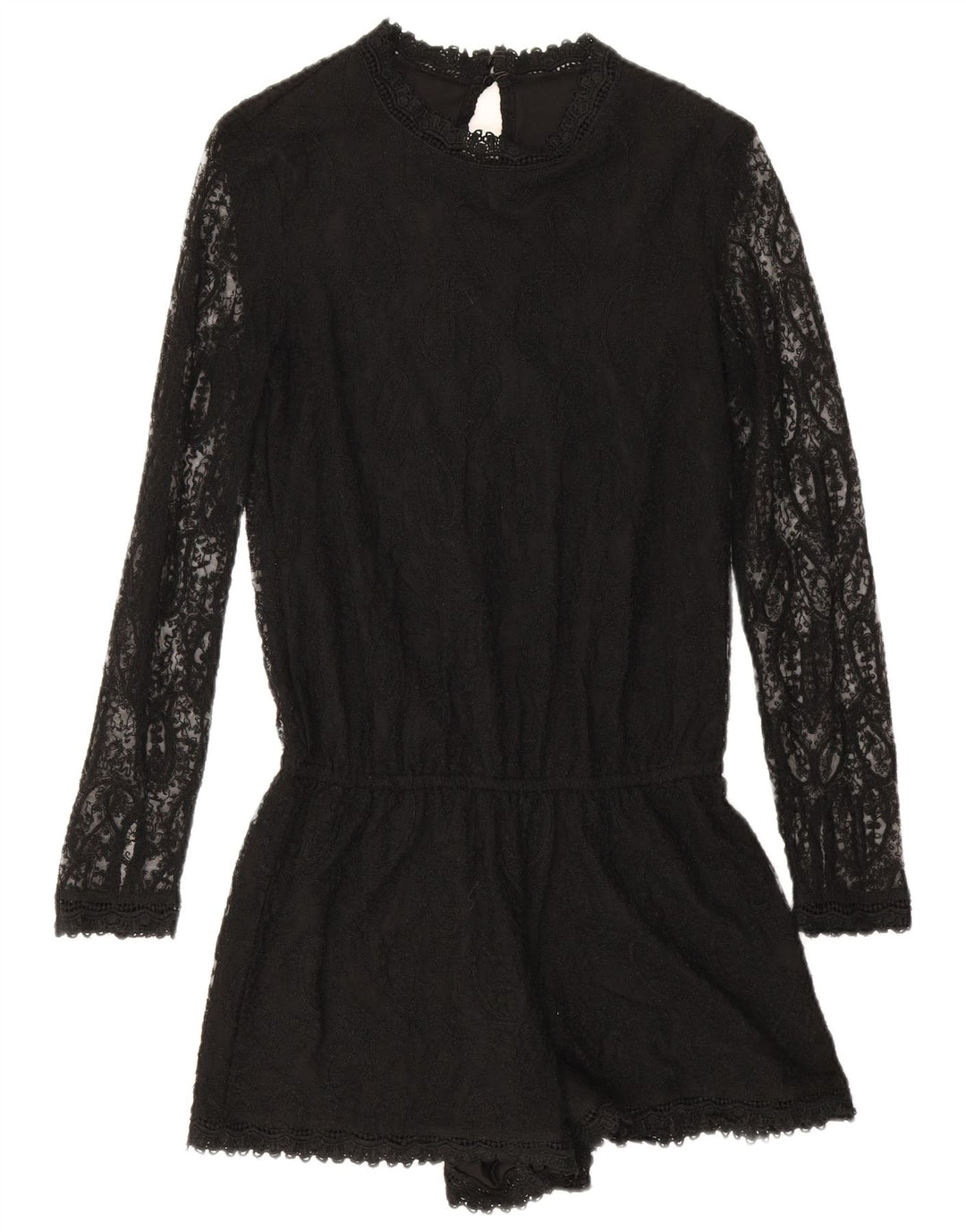 Zara Γυναικείο μακρυμάνικο Playsuit UK 10 Small Black Paisley Polyester
