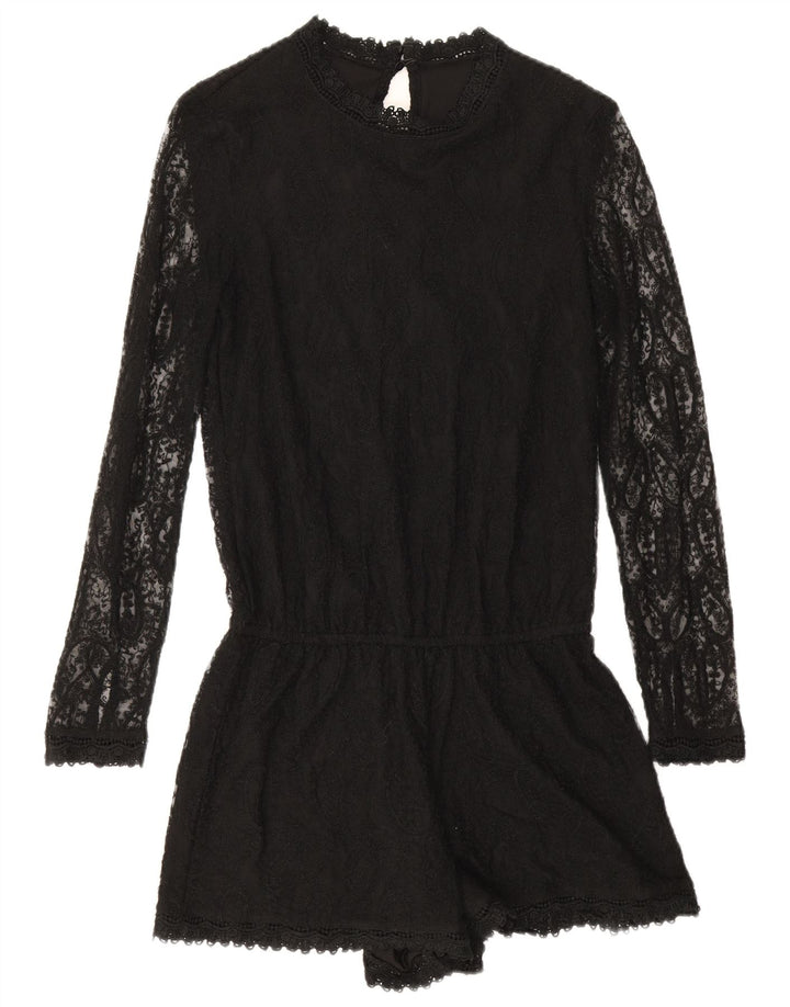 Zara Γυναικείο μακρυμάνικο Playsuit UK 10 Small Black Paisley Polyester
