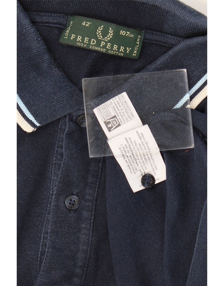 FRED PERRY Ανδρικό πουκάμισο πόλο μεσαίου μπλε βαμβακερό