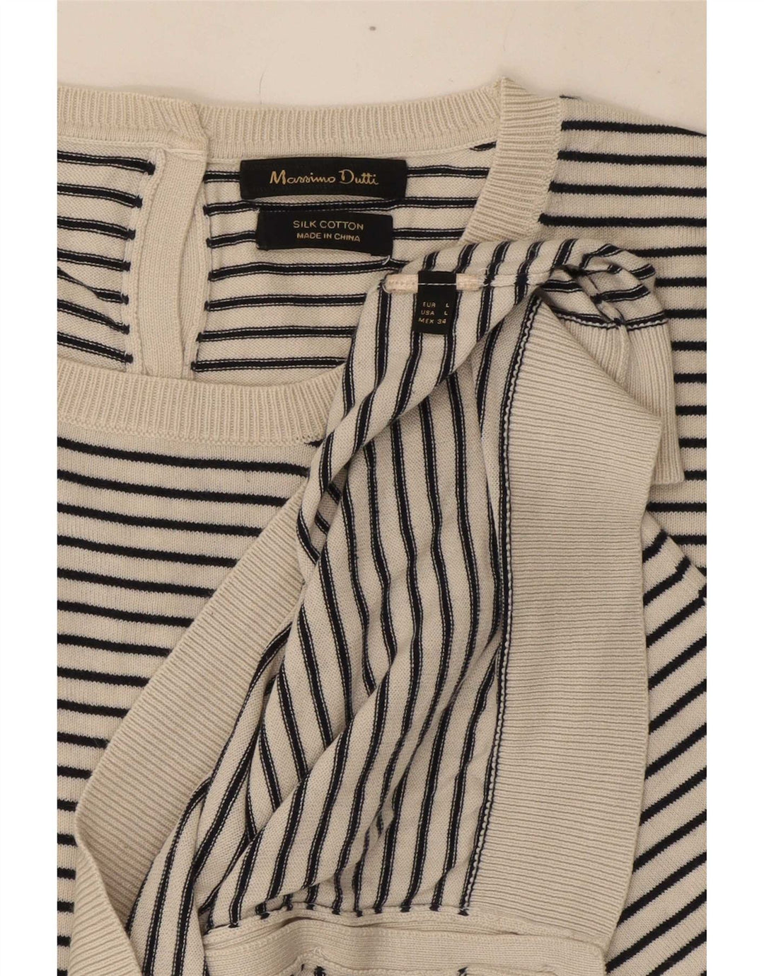 Massimo Dutti Γυναικείο πουλόβερ ζακέτα UK 14 Μεγάλο λευκό ριγέ μετάξι