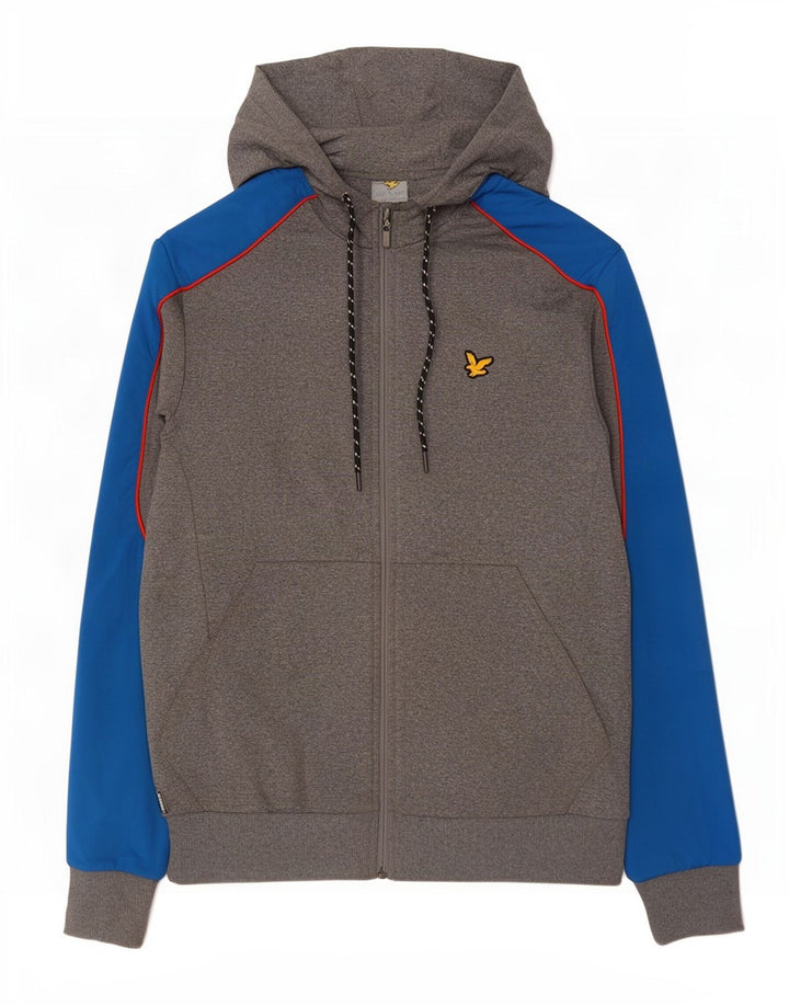 Ανδρικό πουλόβερ με κουκούλα με φερμουάρ Lyle & Scott Μικρό γκρι πολύχρωμο πολυεστέρα