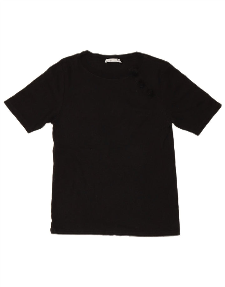 Zara Γυναικείο γραφικό T-Shirt Top UK 14 Large Black