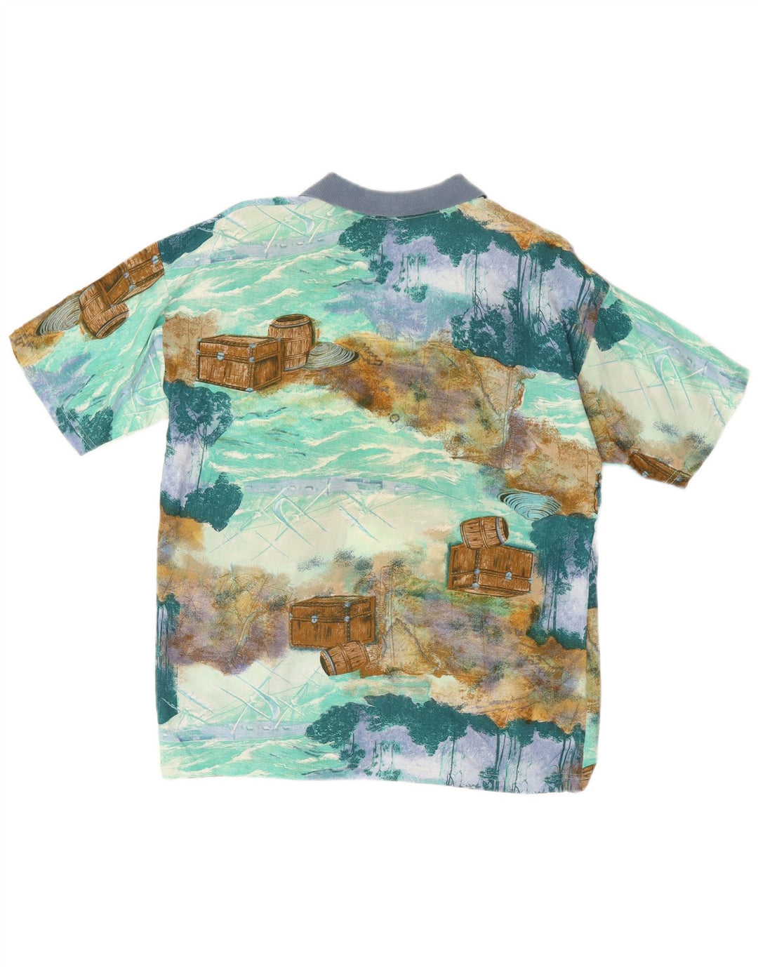 Vintage ανδρικό πουκάμισο πόλο με αφηρημένο σχέδιο μεσαίο μπλε