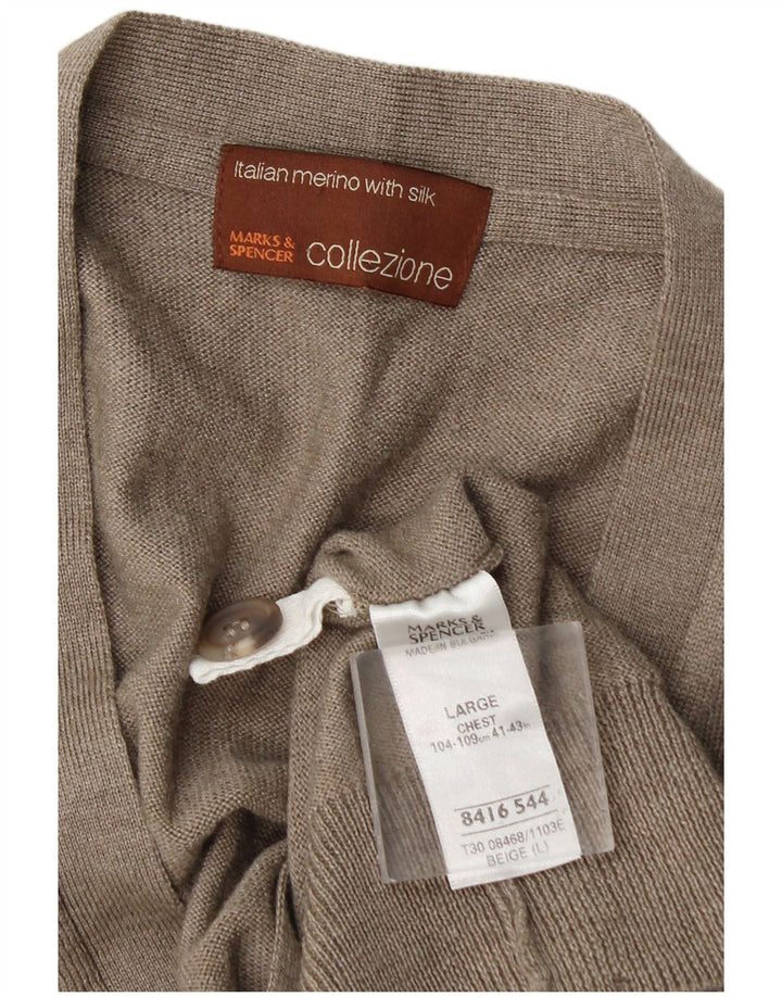 Marks & Spencer Ανδρικό Αμάνικο Ζακέτα πουλόβερ Μεγάλο Μπεζ μαλλί