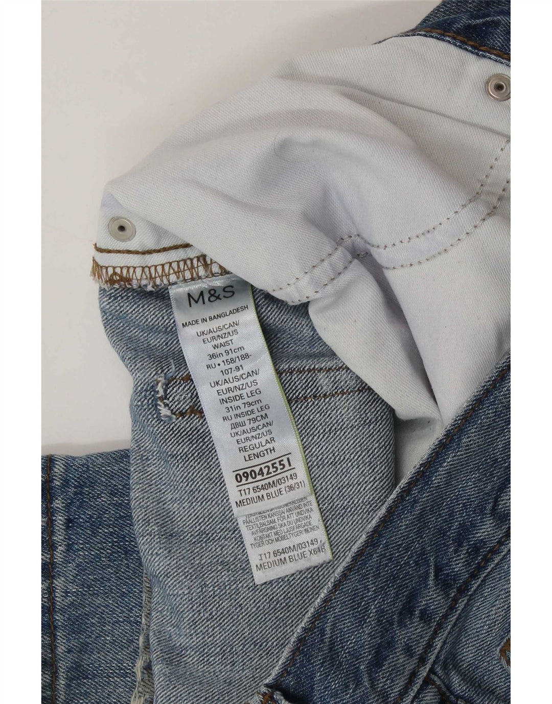 Marks & Spencer Mens Distressed Regular Straight Jeans W36 L31 Μπλε βαμβακερό