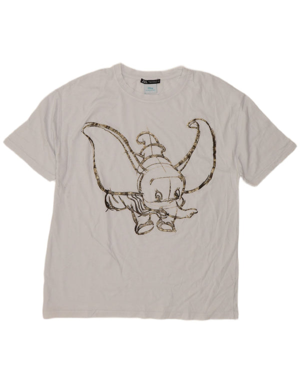 Zara Γυναικείο T-Shirt Dumbo γραφικό τοπ UK 14 Medium White Animal Print