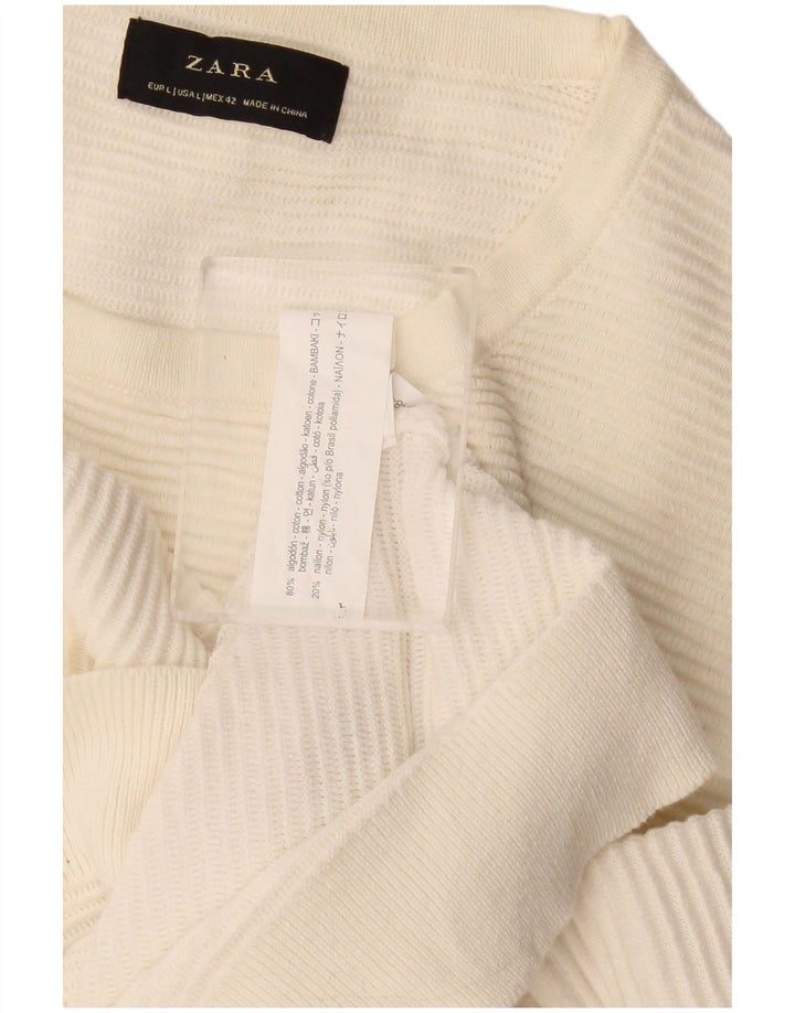 Zara Ανδρικό πουλόβερ με λαιμόκοψη μεγάλο σε λευκό βαμβακερό