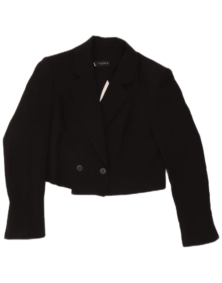 Zara Γυναικείο Μπουφάν Blazer με διπλό στήθος Crop UK 14 Medium Black Acetate
