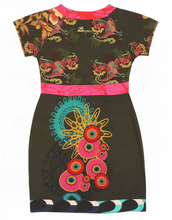 Desigual Womens Graphic Sheath Dress UK 18 XL Khaki Floral Cotton