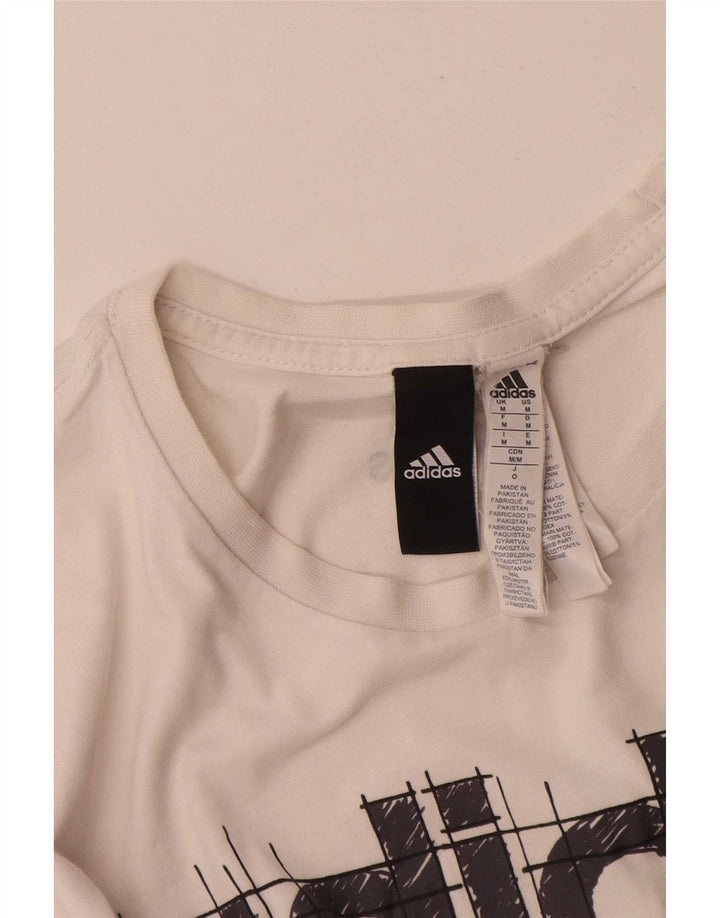 Ανδρικό γραφικό T-Shirt Adidas Top από μεσαίο λευκό βαμβακερό