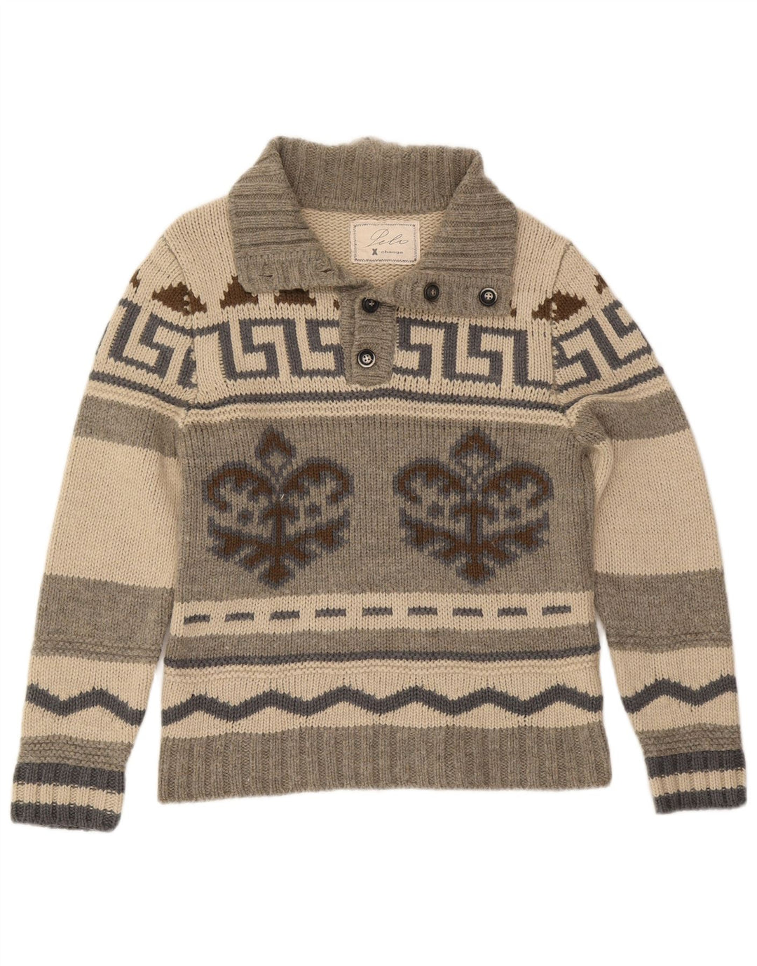 Vintage ανδρικό πουλόβερ με κουμπιά IT 50 Medium Grey Fair Isle