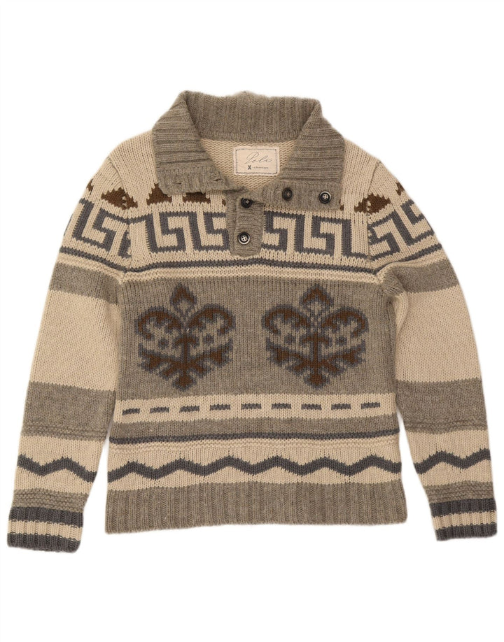 Vintage ανδρικό πουλόβερ με κουμπιά IT 50 Medium Grey Fair Isle