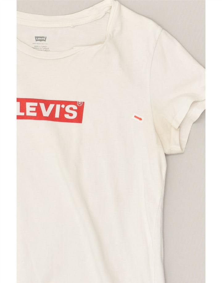 LEVI'S Womens Graphic T-Shirt Top UK 12 Medium White Cotton | Vintage Levi's | Thrift | Second-Hand Levi's | Used Clothing | Messina Hembry 
