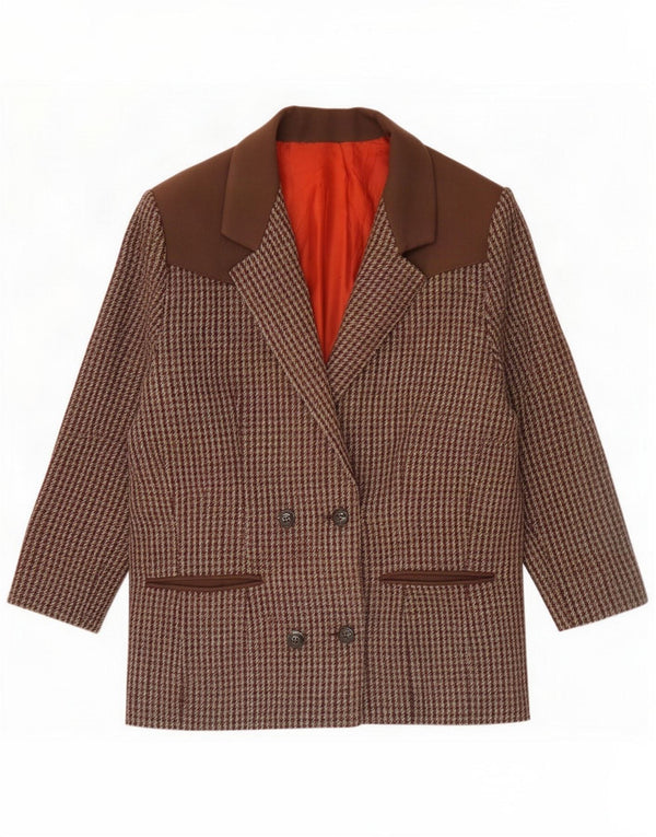 Vintage γυναικείο διπλό μπουφάν σακάκι UK 16 Large Brown Houndstooth