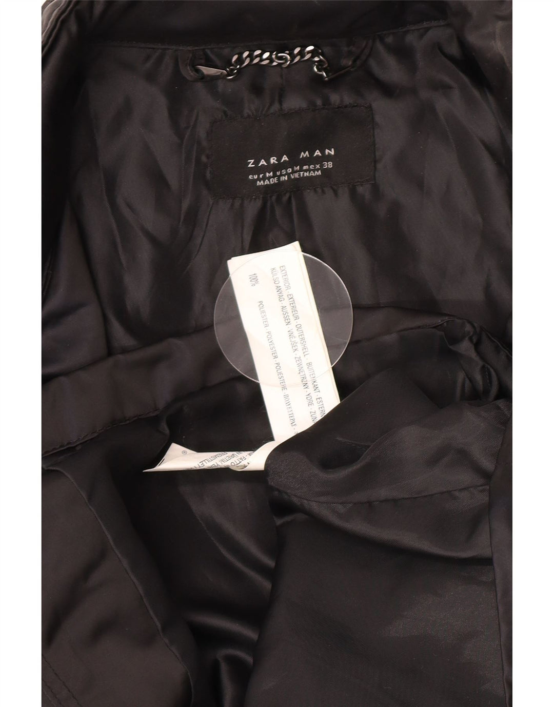 Zara Mens Hooded Utility Jacket UK 38 Medium Black Polyester