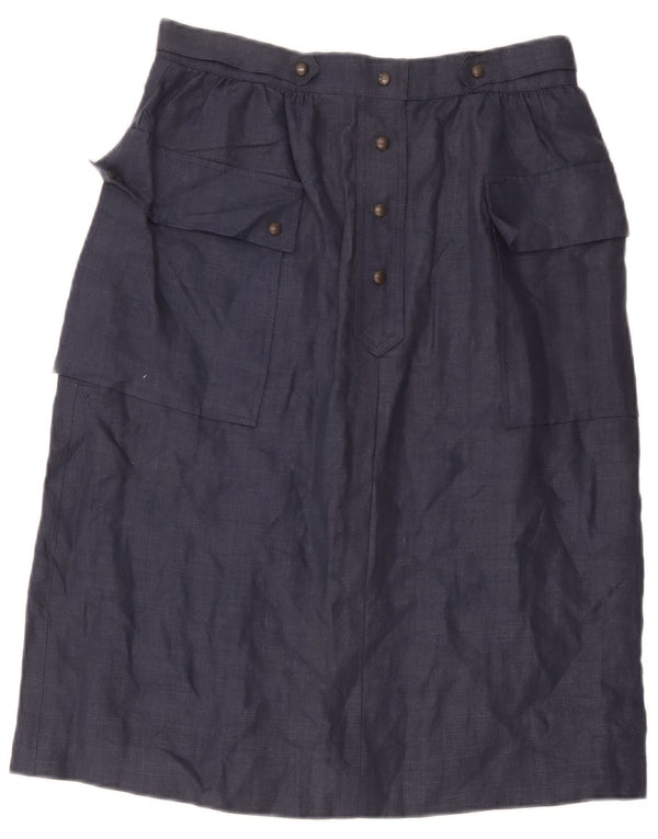 Vintage Γυναικεία Midi Cargo Φούστα IT 46 Large W30 Navy Blue Linen