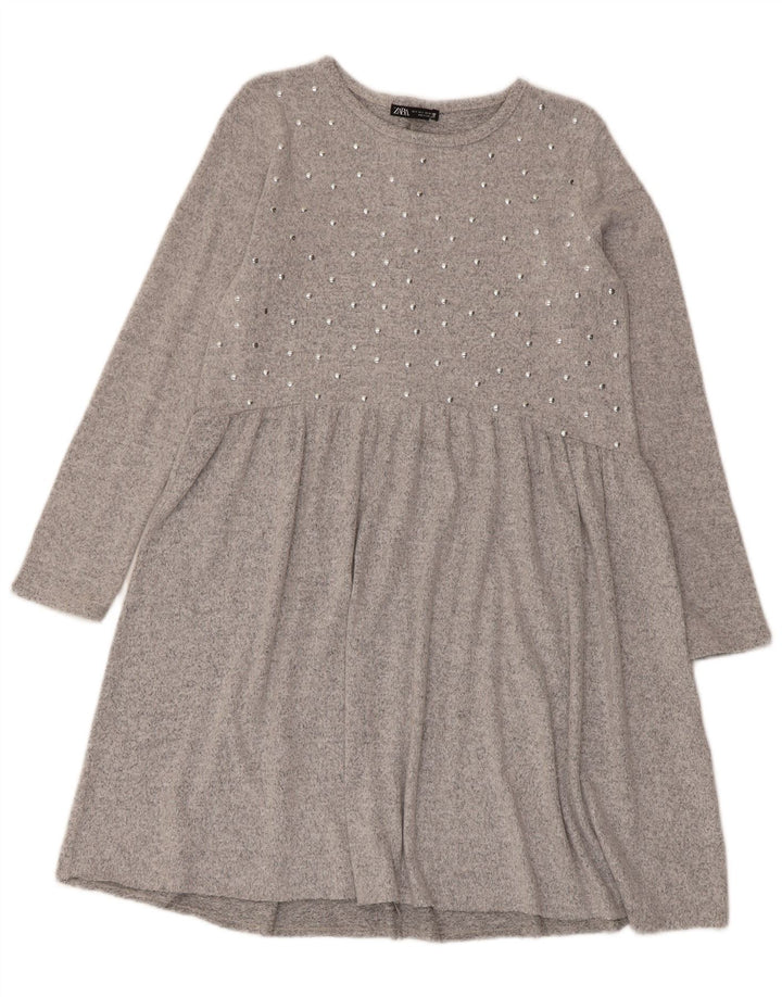 Zara Γυναικείο Μακρυμάνικο Βασικό Φόρεμα UK 10 Small Grey Polyester