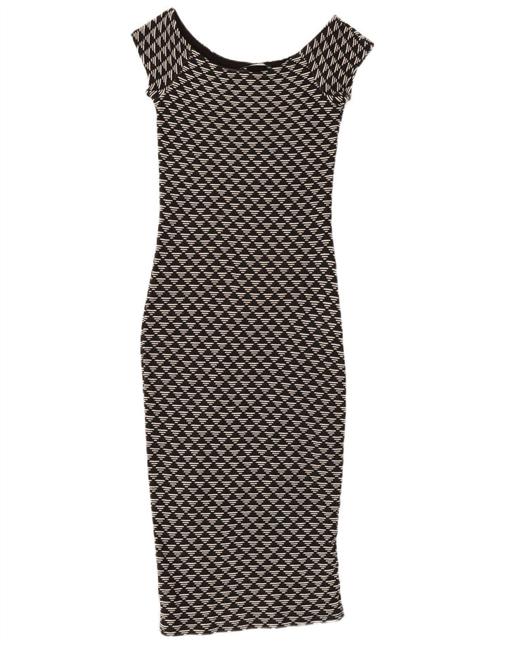 Zara Γυναικείο Bodycon Φόρεμα UK 8 Small Black Geometric