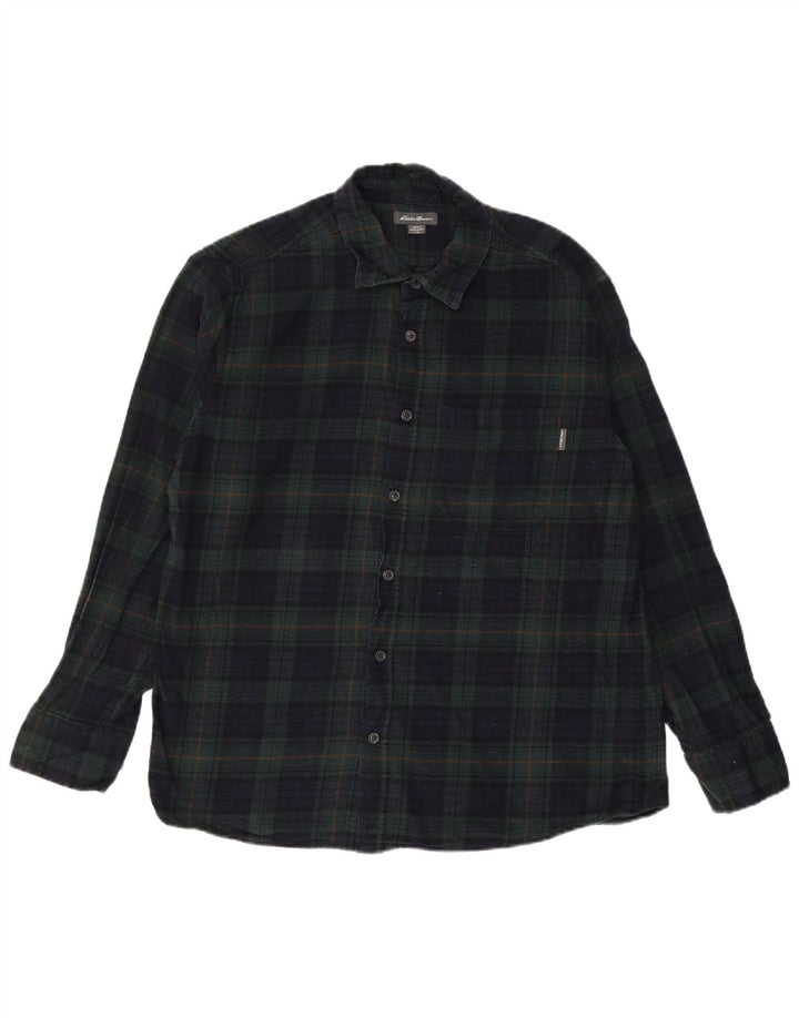 EDDIE BAUER Ανδρικό φανελένιο πουκάμισο μεγάλο μπλε ναυτικό καρό βαμβακερό