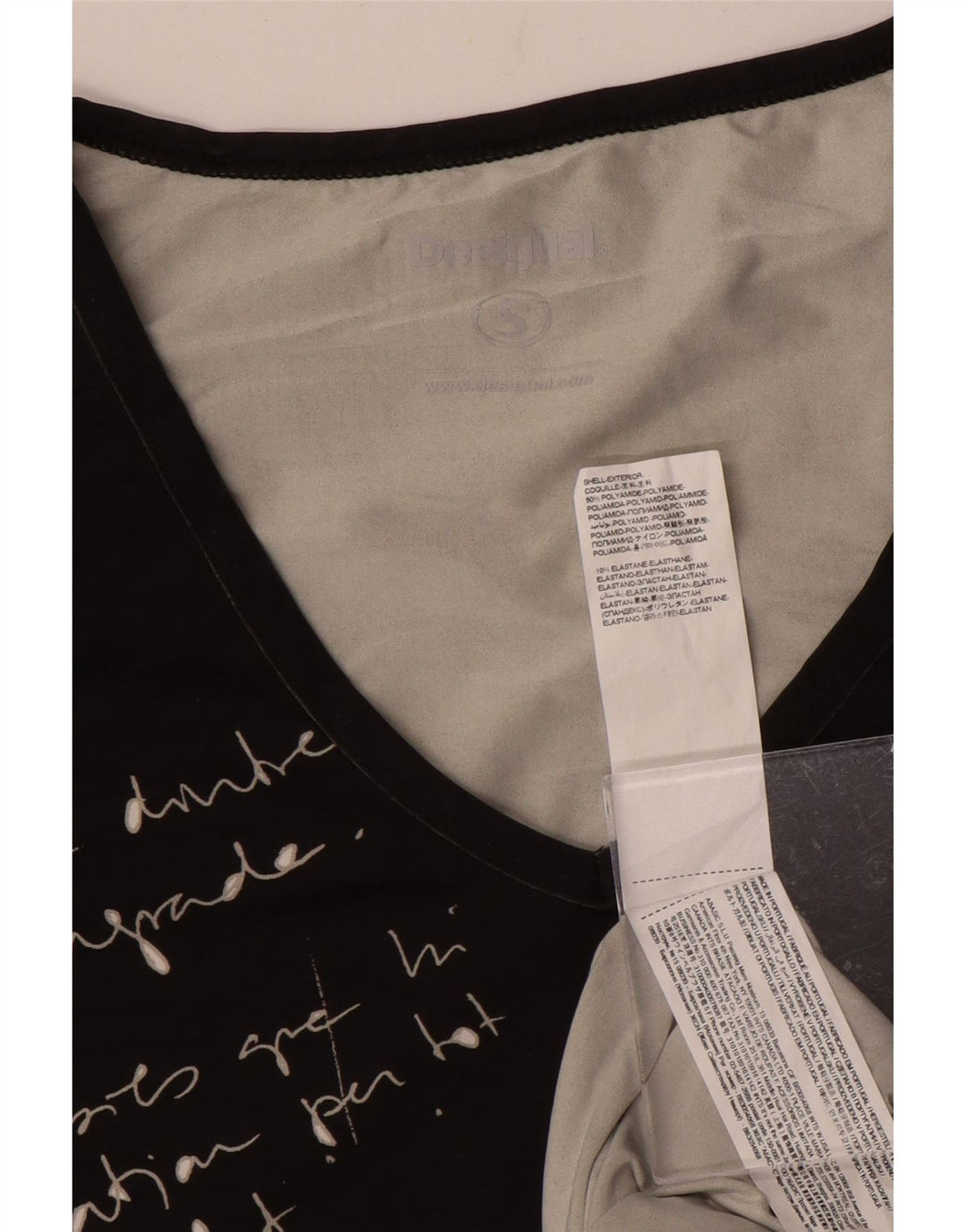 Γυναικείο γραφικό μπλουζάκι Desigual Top UK 10 Small Black Polyamide