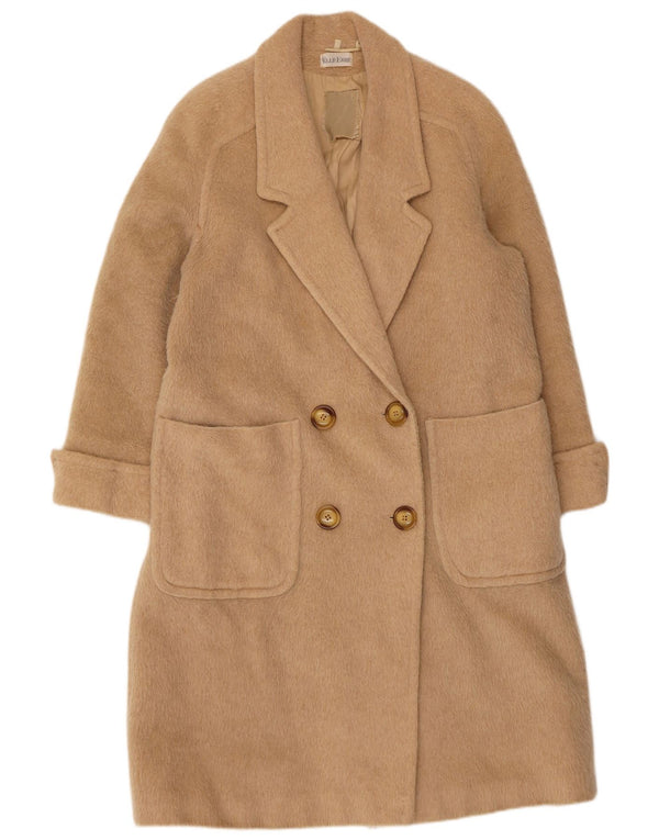 Elle Erre Womens Double Breasted Coat IT 44 Medium Beige Virgin Wool