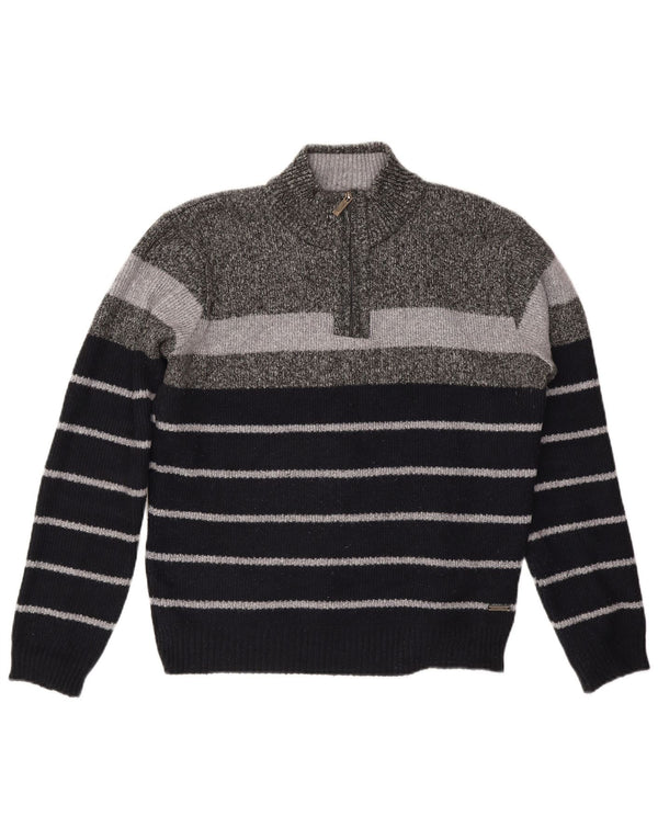 Pierre Cardin Mens Zip Neck Jumper Sweater XL Grey Striped Polyester
