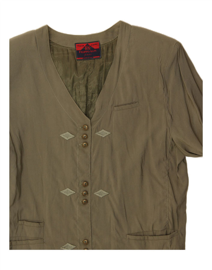 FILIPPO ALPI Womens 3/4 Sleeve Blazer Jacket UK 14 Medium Khaki Viscose Vintage Filippo Alpi and Second-Hand Filippo Alpi from Messina Hembry 