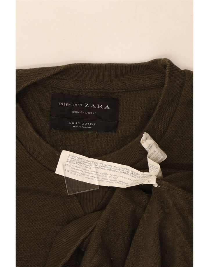 Ανδρικό πουλόβερ Zara Crew Neck Jumper Μεσαίο βαμβακερό χακί