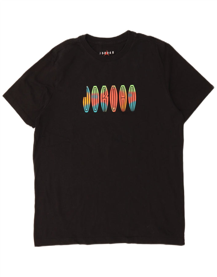 JORDAN Ανδρικό γραφικό T-Shirt Top μεγάλο μαύρο βαμβακερό