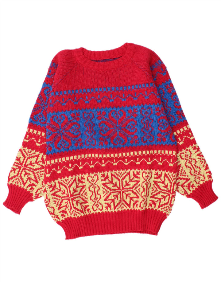Vintage ανδρικό πουλόβερ με λαιμόκαυμα, Medium Red Fair Isle