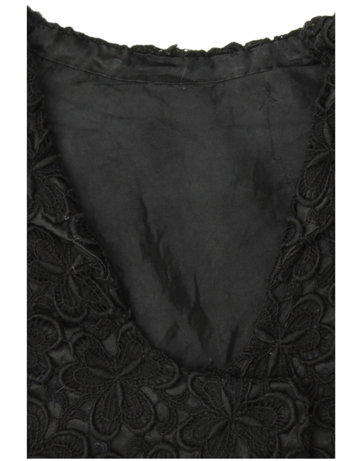 VINTAGE Γυναικείο κοντομάνικο σακάκι μπλέιζερ UK 12 μεσαίο μαύρο φλοράλ