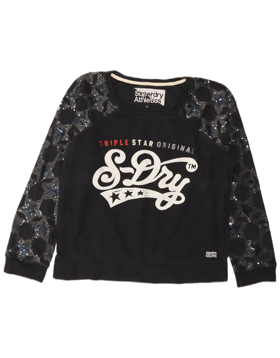 Γυναικείο γραφικό φούτερ SUPERDRY Jumper UK 16 μεγάλο μαύρο βαμβακερό