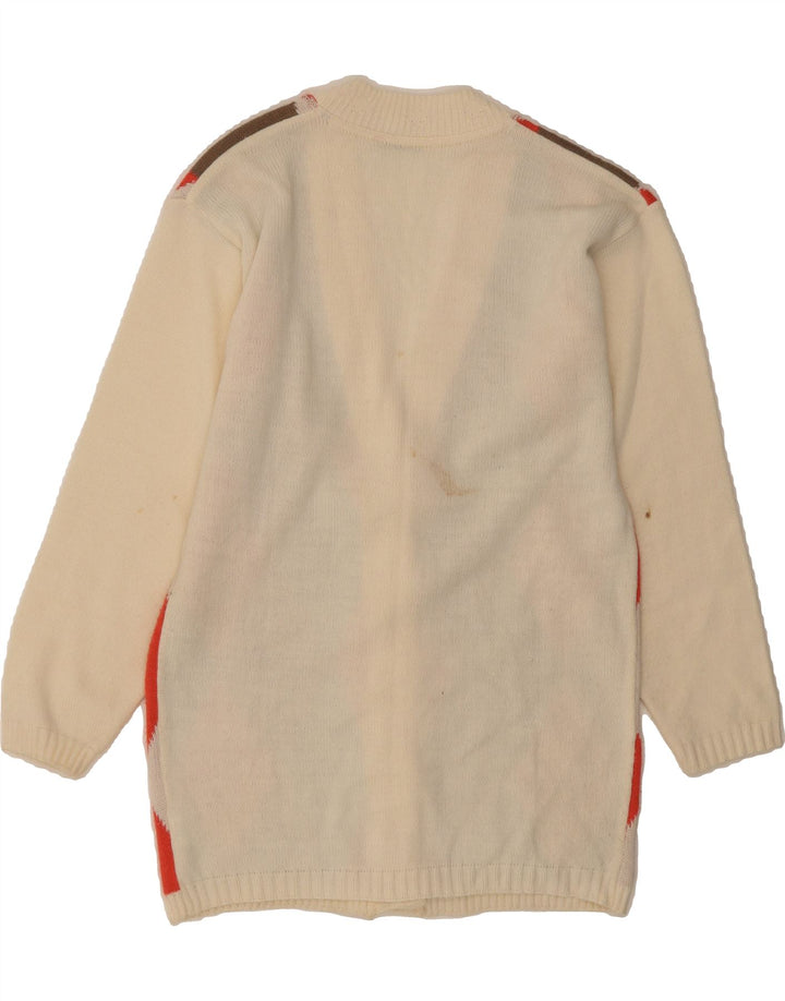 VINTAGE Womens Cardigan Sweater UK 14 Medium Off White Argyle/Diamond Wool Vintage Vintage and Second-Hand Vintage from Messina Hembry 