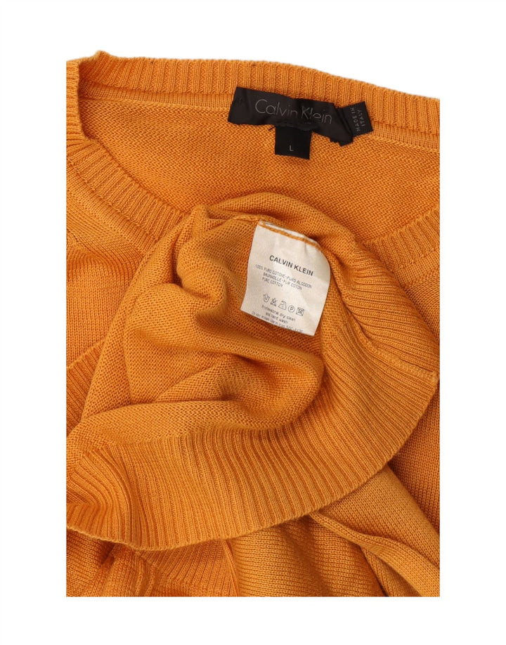 CALVIN KLEIN Mens Crew Neck Jumper Sweater Large Orange Cotton Vintage Calvin Klein and Second-Hand Calvin Klein from Messina Hembry 