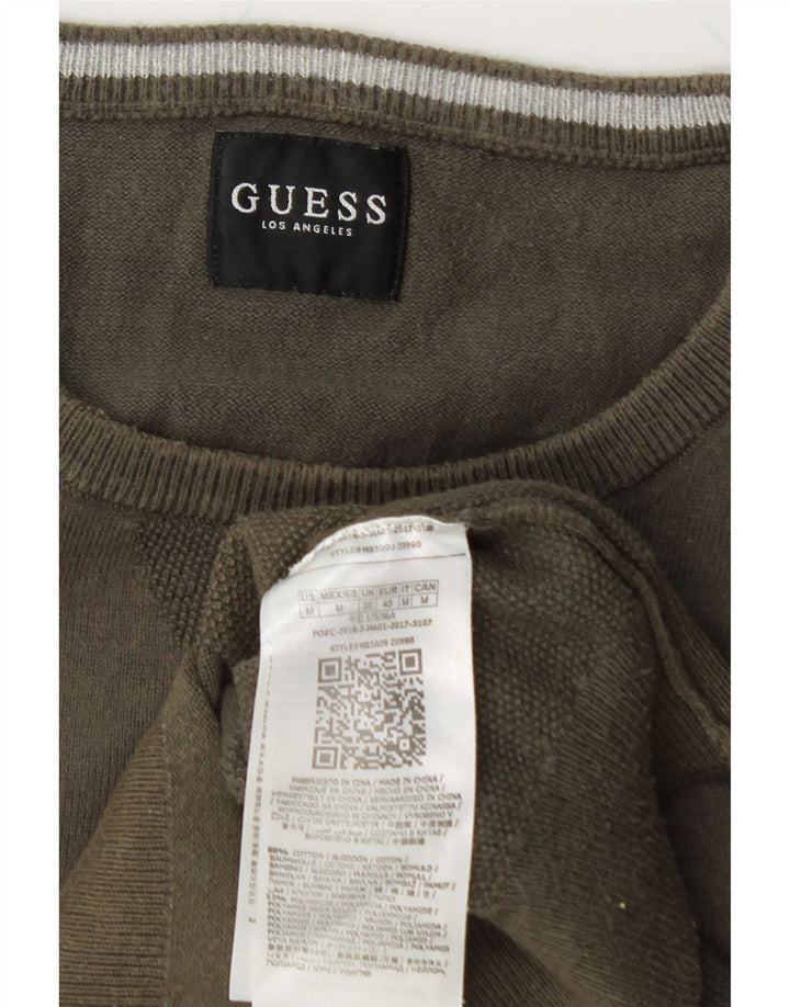 GUESS Mens Crew Neck Jumper Sweater Medium Khaki Cotton Vintage Guess and Second-Hand Guess from Messina Hembry 