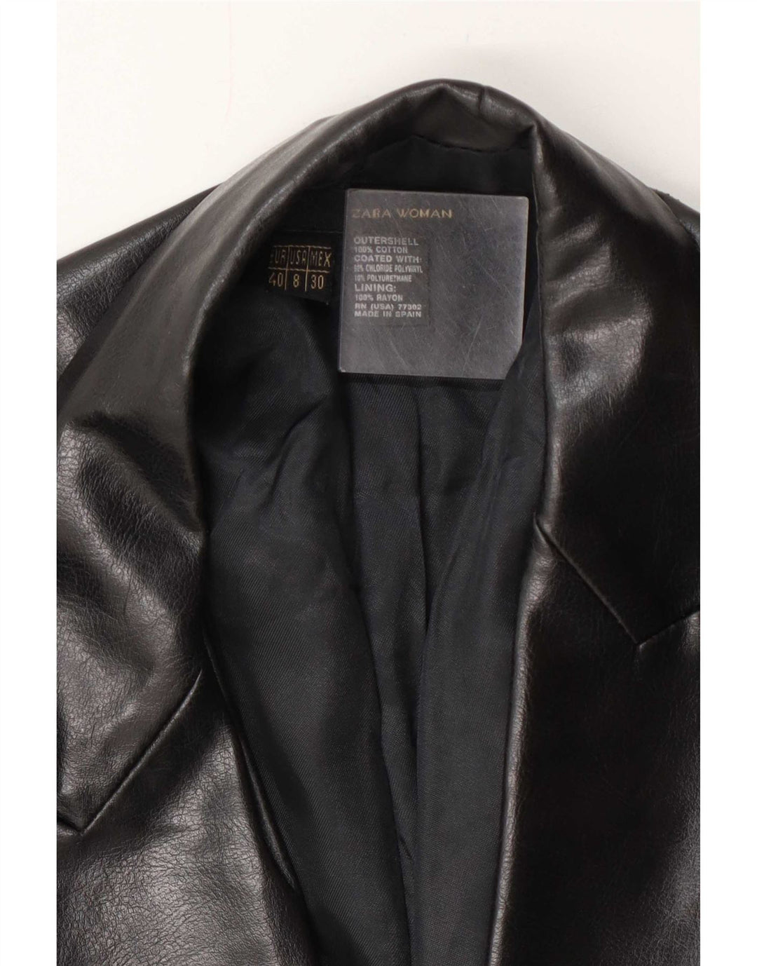 Zara Γυναικείο Μπουφάν από ψεύτικο δέρμα με 1 κουμπιά μπλέιζερ EU 40 Μεσαίο μαύρο βαμβακερό