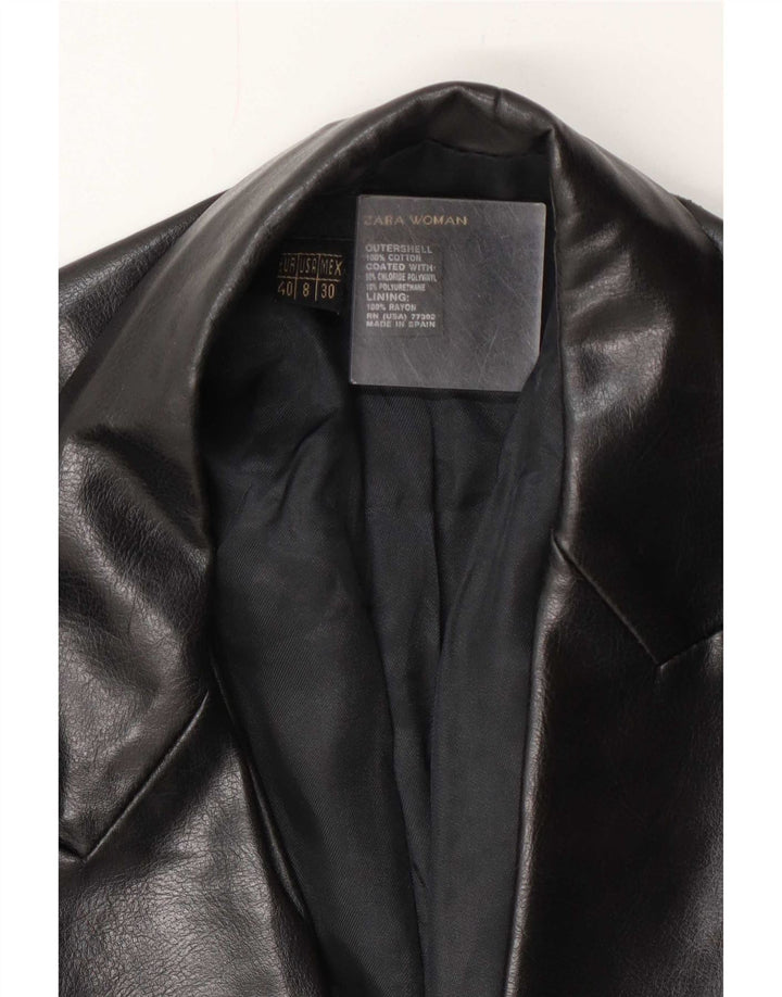 Zara Γυναικείο Μπουφάν από ψεύτικο δέρμα με 1 κουμπιά μπλέιζερ EU 40 Μεσαίο μαύρο βαμβακερό
